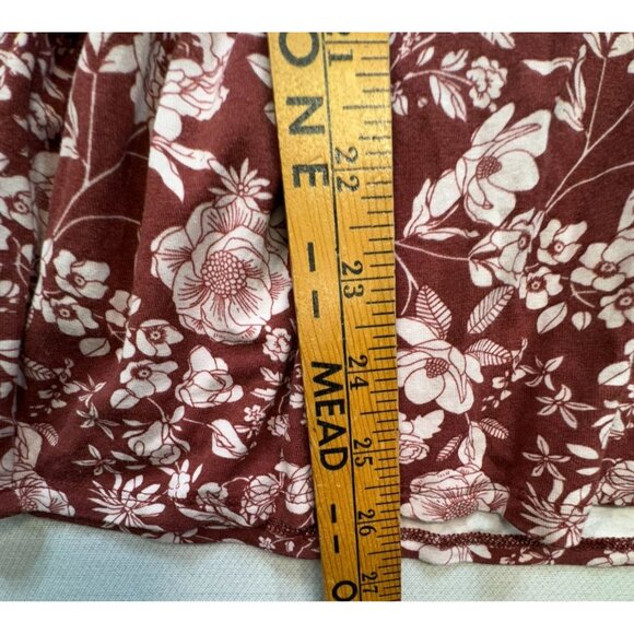 Mason & Belle Womens Smocked Babydoll Top XL Short Flutter Sleeves Burgundy & Cr - Picture 6 of 10